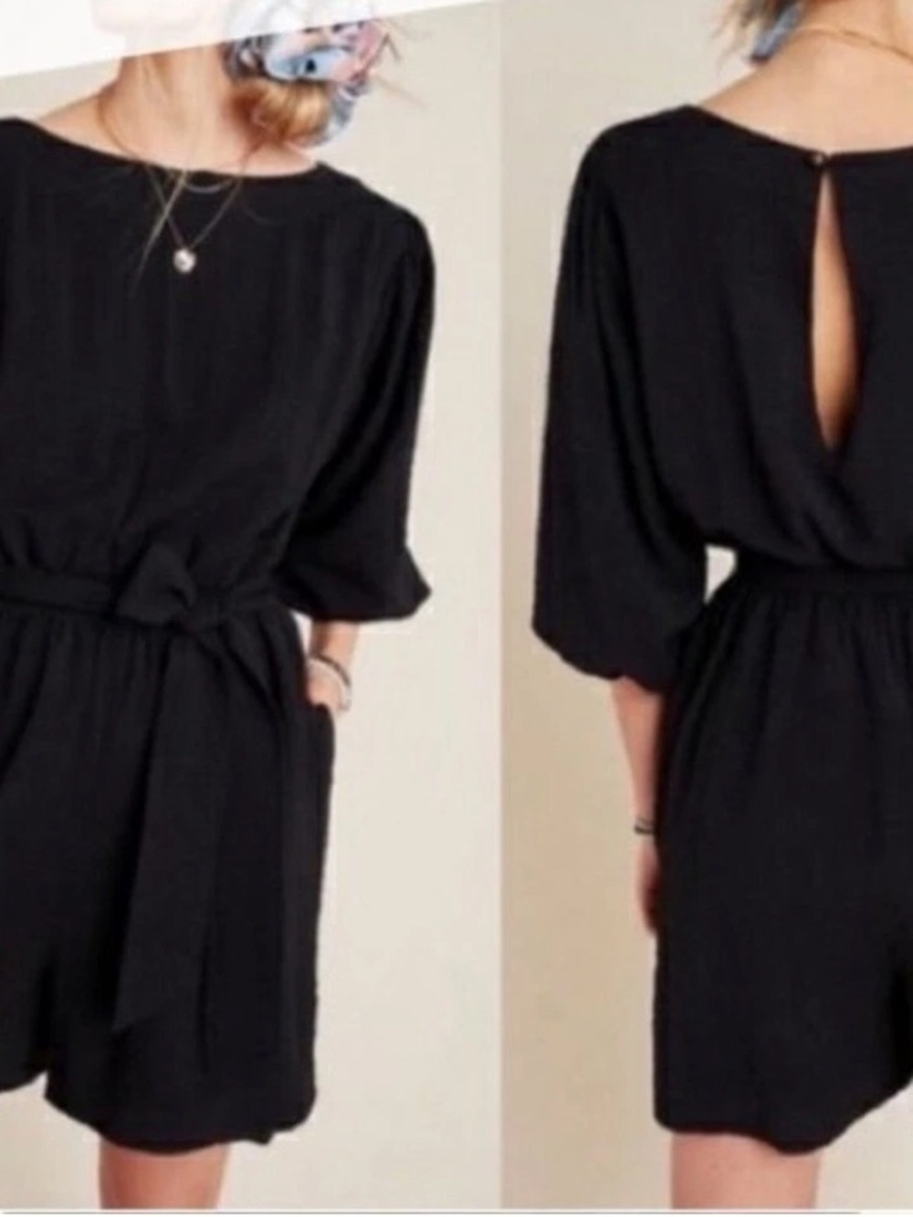 Anthropologie Black Balloon Sleeve Romper